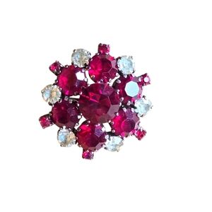 Vintage Collectible Scatter Pin Red White Rhinestones Sparkle Floral Holiday